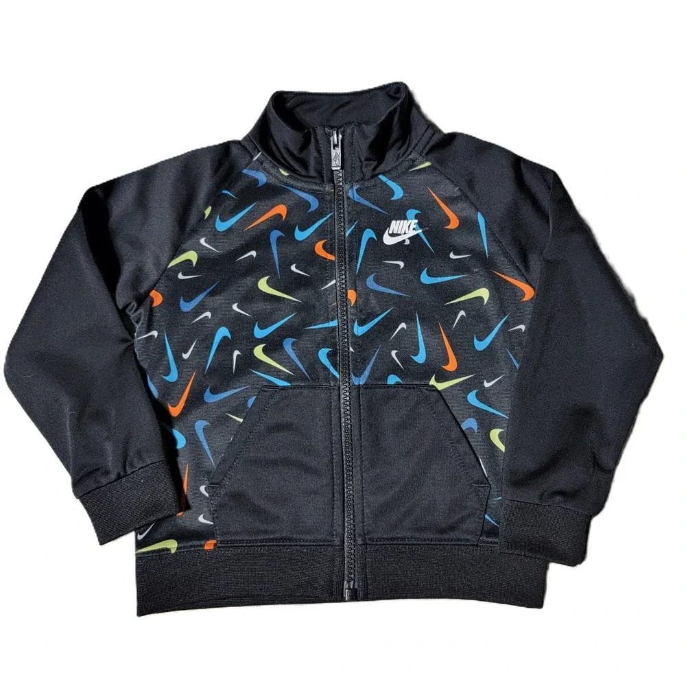 Kids Nike Track Jacket Black Multi Swoosh Logo‎ Full Zip Size 24M